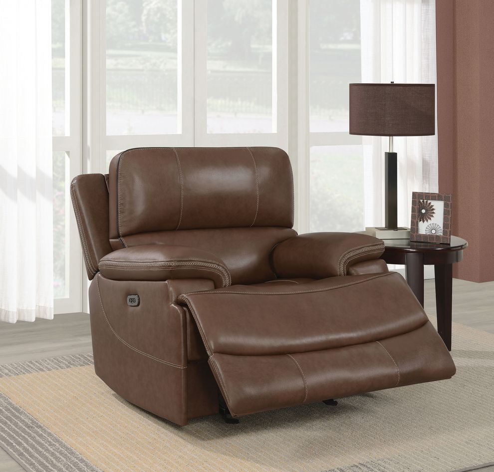 Chocolate brown top grain leather power2 recliner chair by Coaster