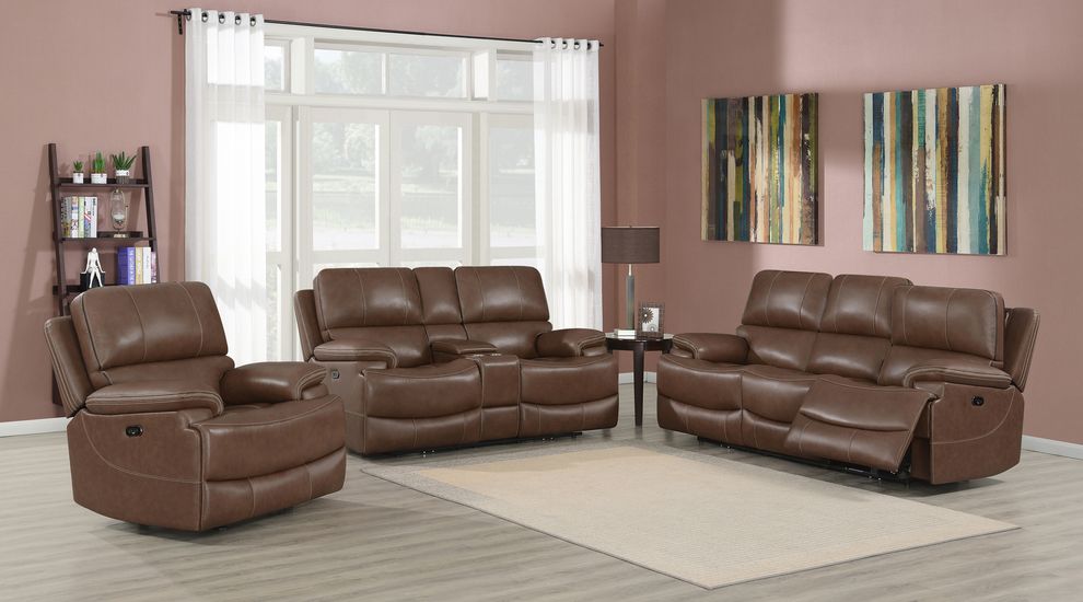 Chocolate brown top grain leather power2 recliner sofa by Coaster