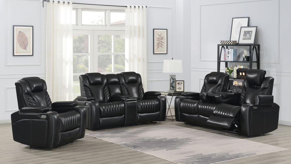Stylish power2 sofa in black top grain leather / pvc by Coaster