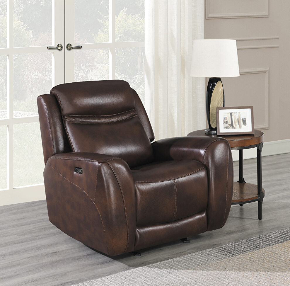 Cognac finish genuine top grain leather power glider recliner by Coaster