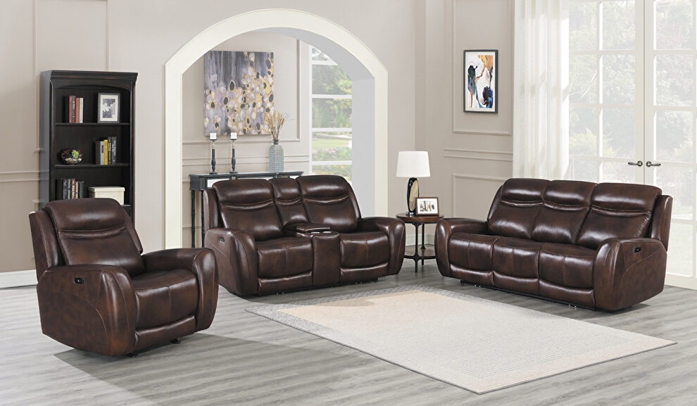 Cognac finish genuine top grain leather power sofa by Coaster