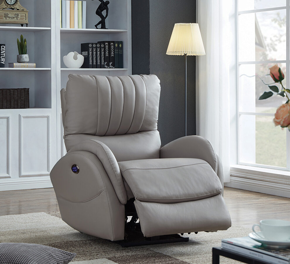 Power3 recliner upholstered in light gray top grain leather by Coaster