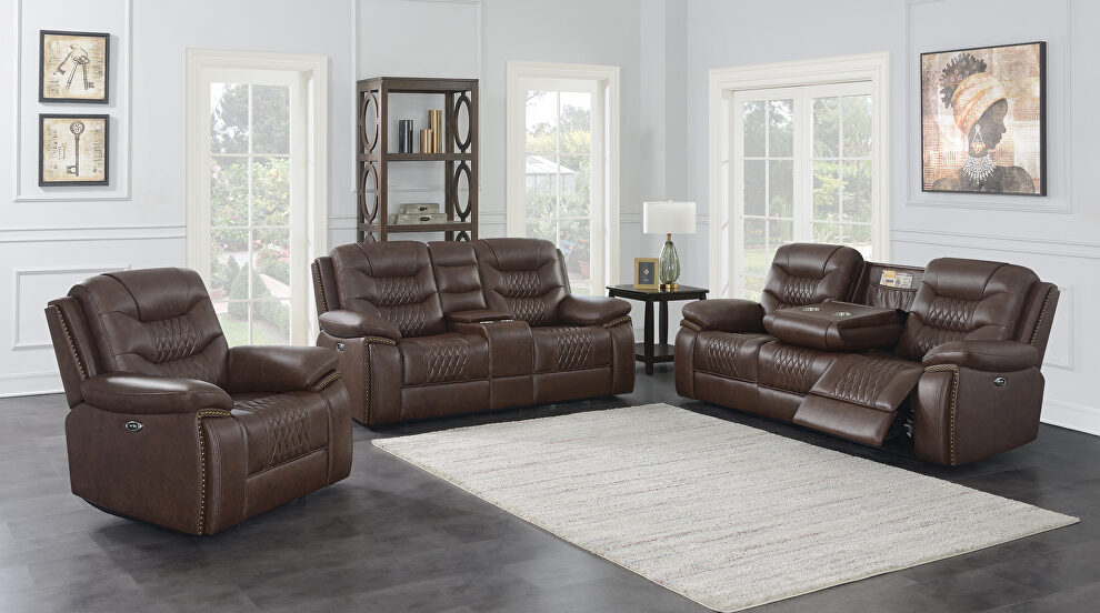Power motion sofa in brown performance grade leatherette by Coaster