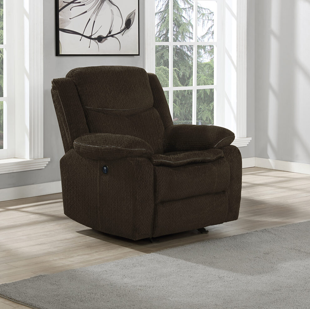 Power glider recliner in brown performance fabric by Coaster
