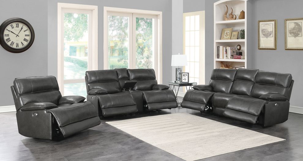 Casual charcoal leather/pvc power sofa by Coaster
