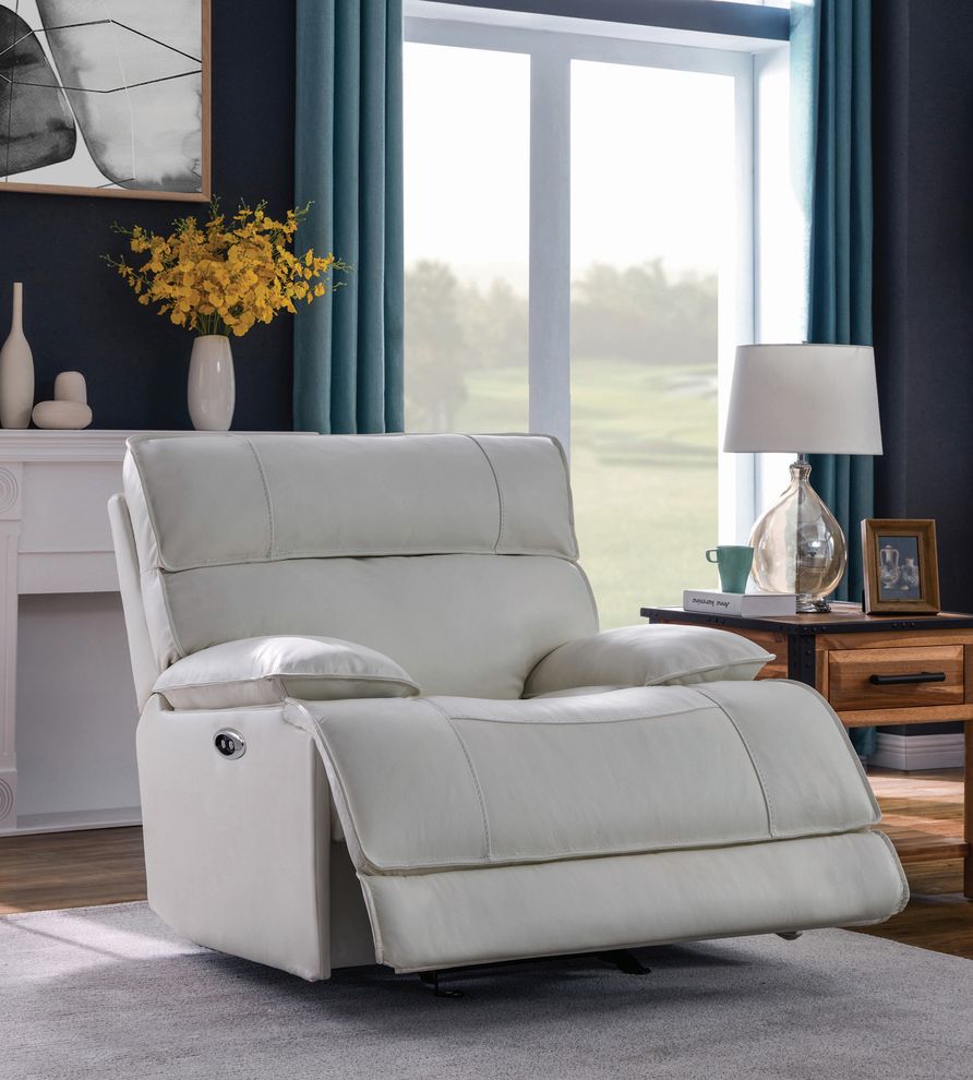 Power glider recliner in white top grain leather / pvc by Coaster