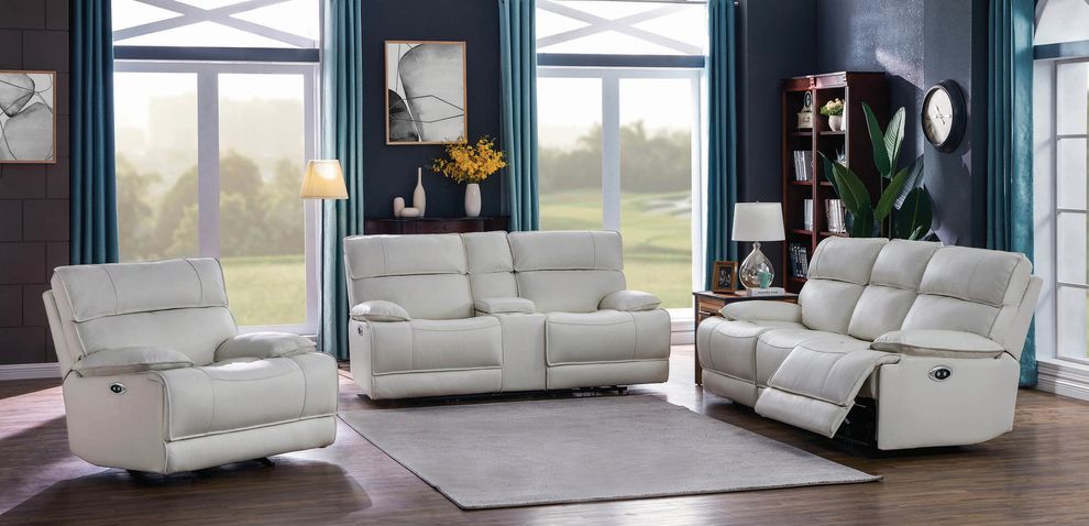 Power sofa in white top grain leather / pvc by Coaster