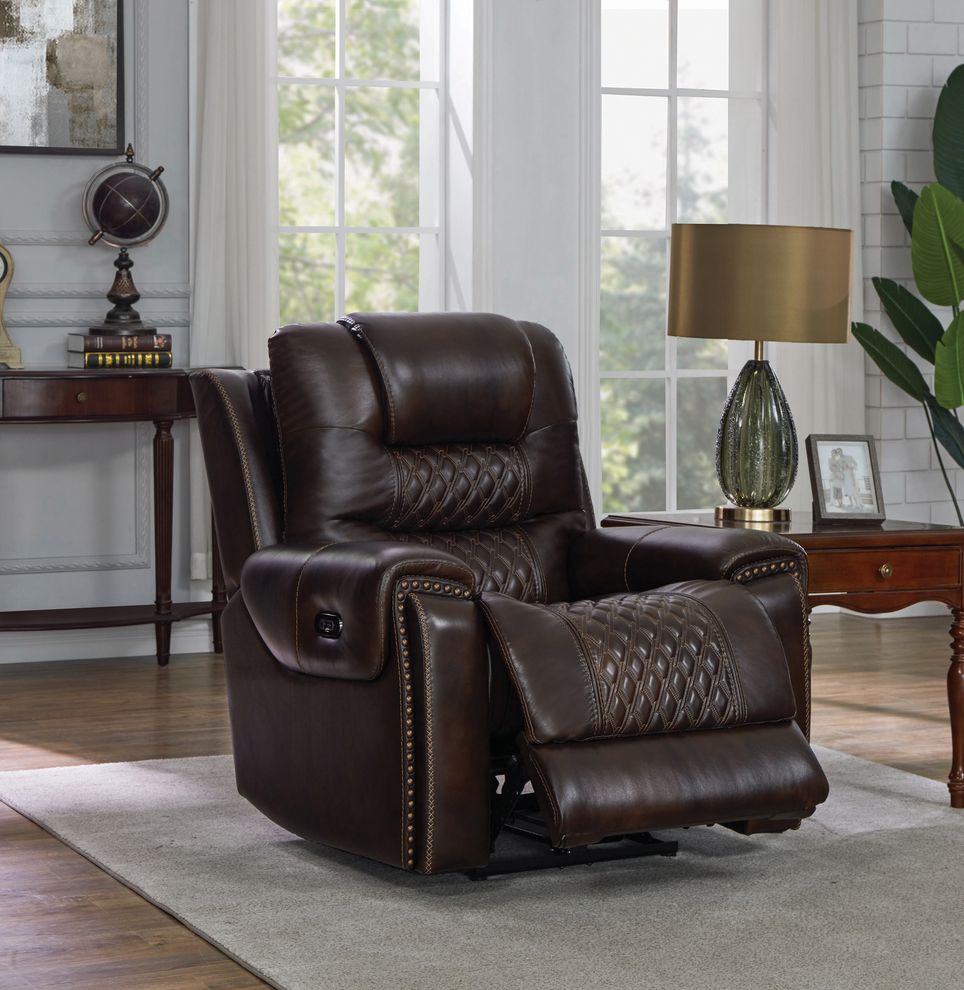 Dark brown top grain leather recliner chair by Coaster