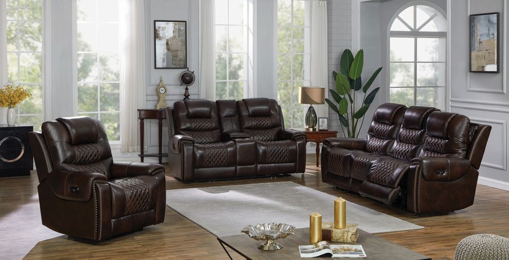 Dark brown top grain leather recliner sofa by Coaster
