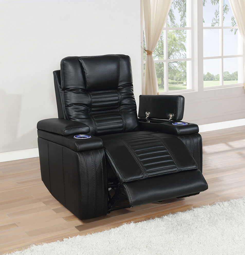 Power2 recliner upholstered in black performance-grade leatherette by Coaster