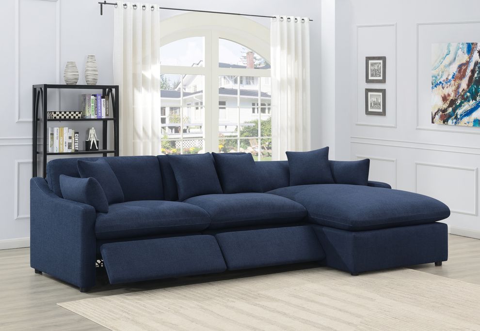 Navy blue linen-like fabric recliner 3pcs sectional by Coaster