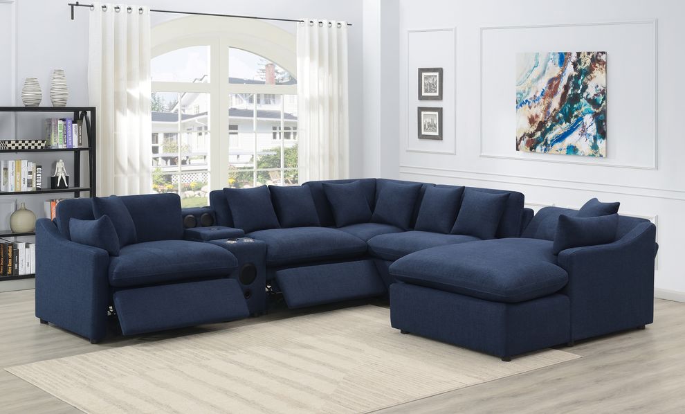 Navy blue linen-like fabric 6pcs recliner sectional by Coaster