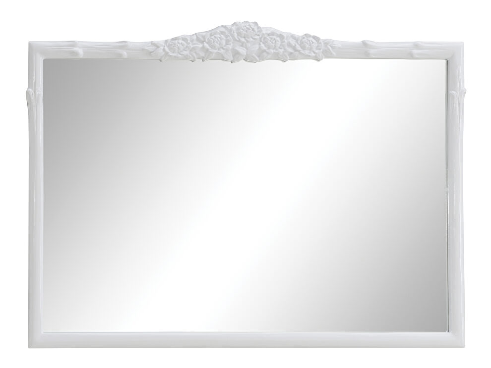 Glossy white mantel mirror by Coaster