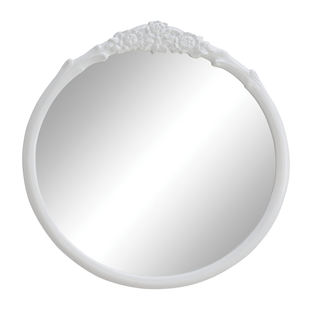 Glossy white round mirror by Coaster