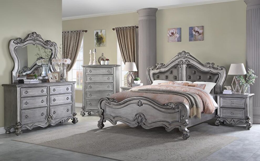 Transitional style king bed in gray finish wood by Cosmos