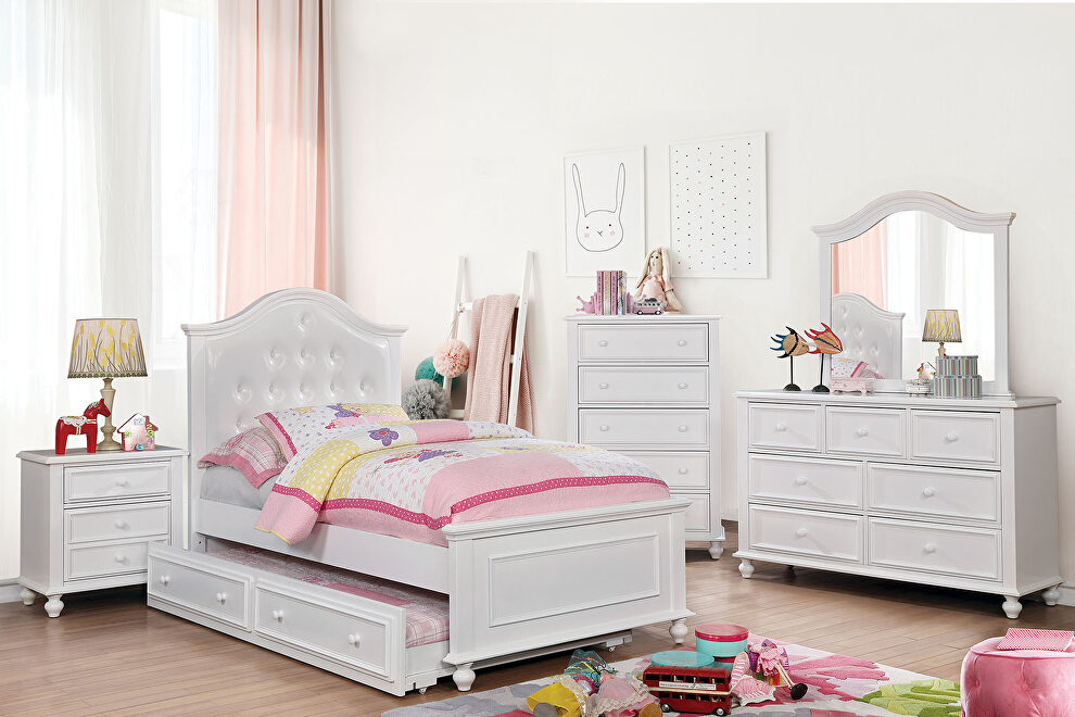 Button tufted white finish twin bed by Furniture of America