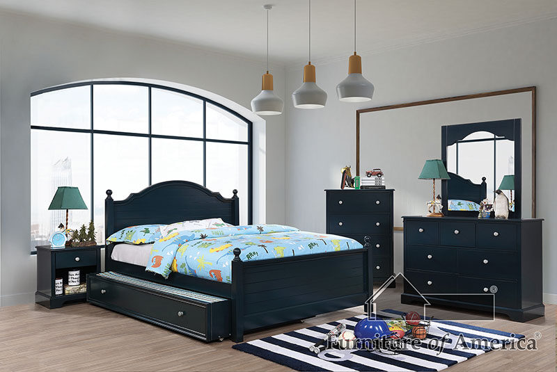 Transitional style blue finish twin bed by Furniture of America