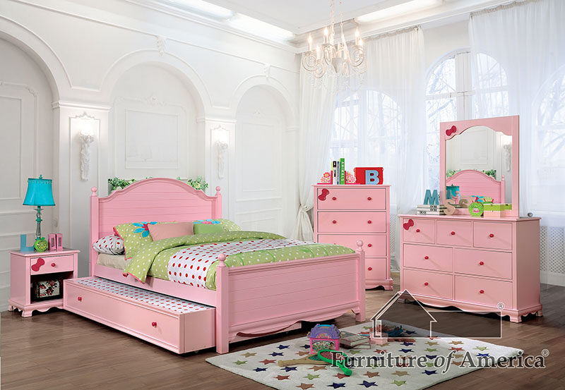 Transitional style pink finish twin bed by Furniture of America