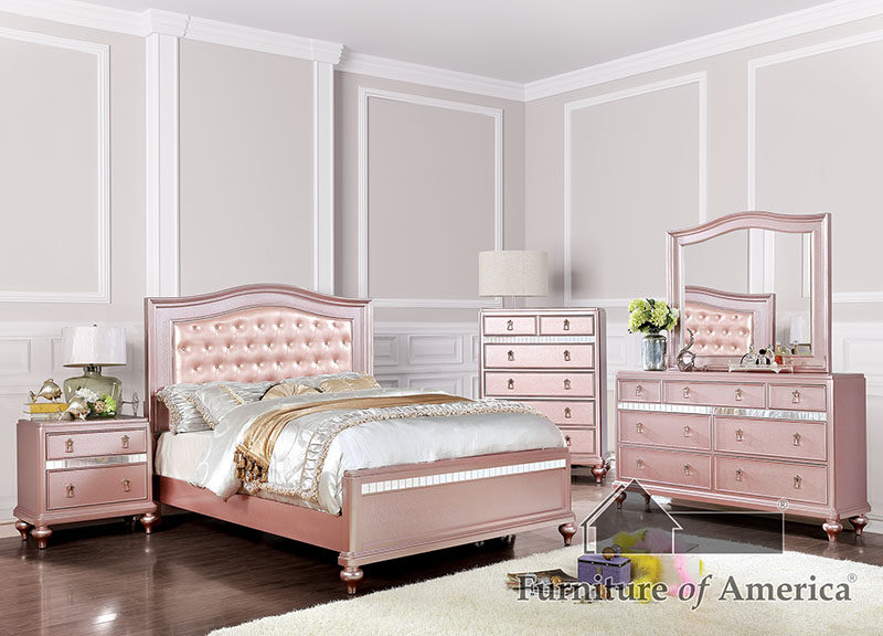 Button tufted rose gold finish twin bed by Furniture of America