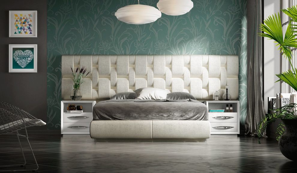 European beige / white high gloss contemporary platform bed by Franco Spain