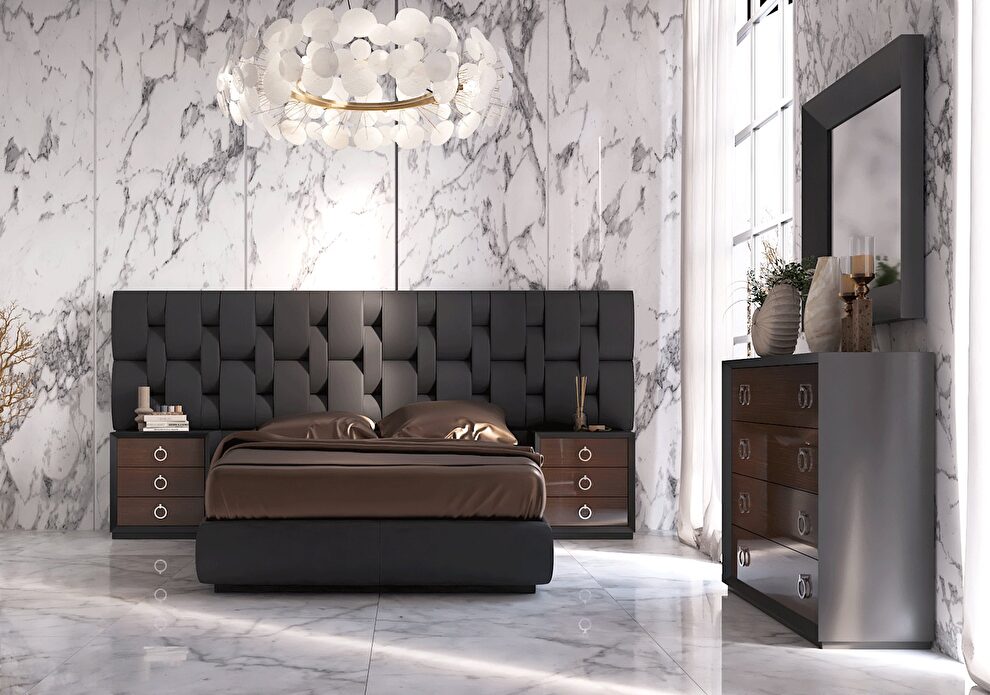 European black lleather contemporary platform bed by Franco Spain
