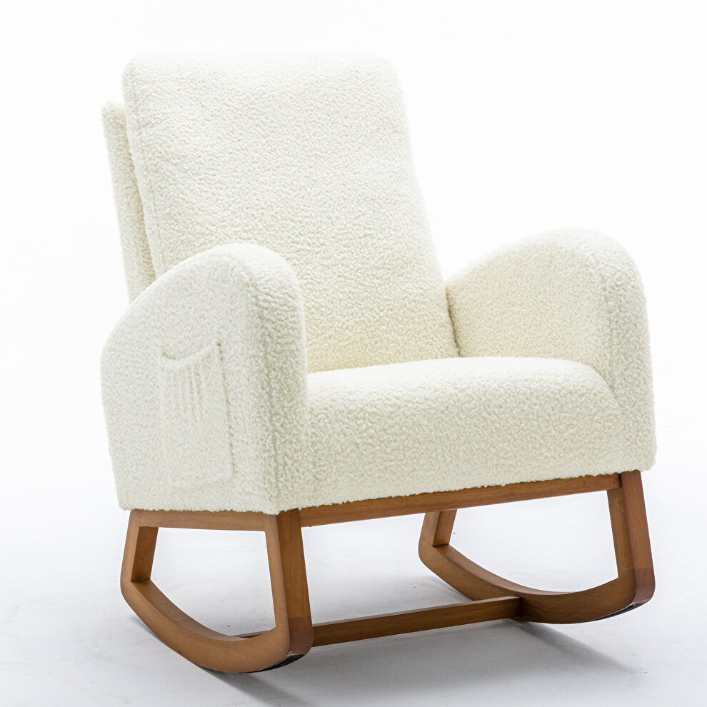 White teddy fabric comfortable rocking chair by La Spezia