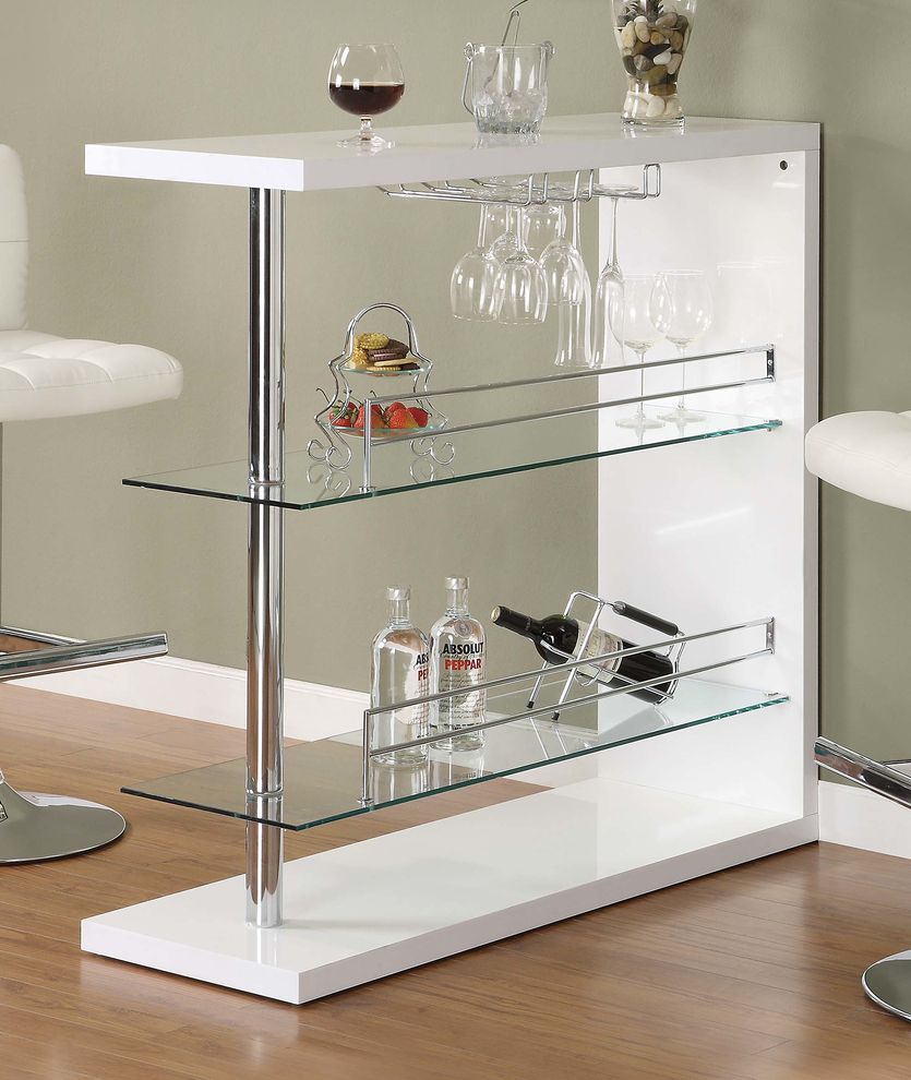 Two-shelf contemporary bar unit with wine holder by Coaster