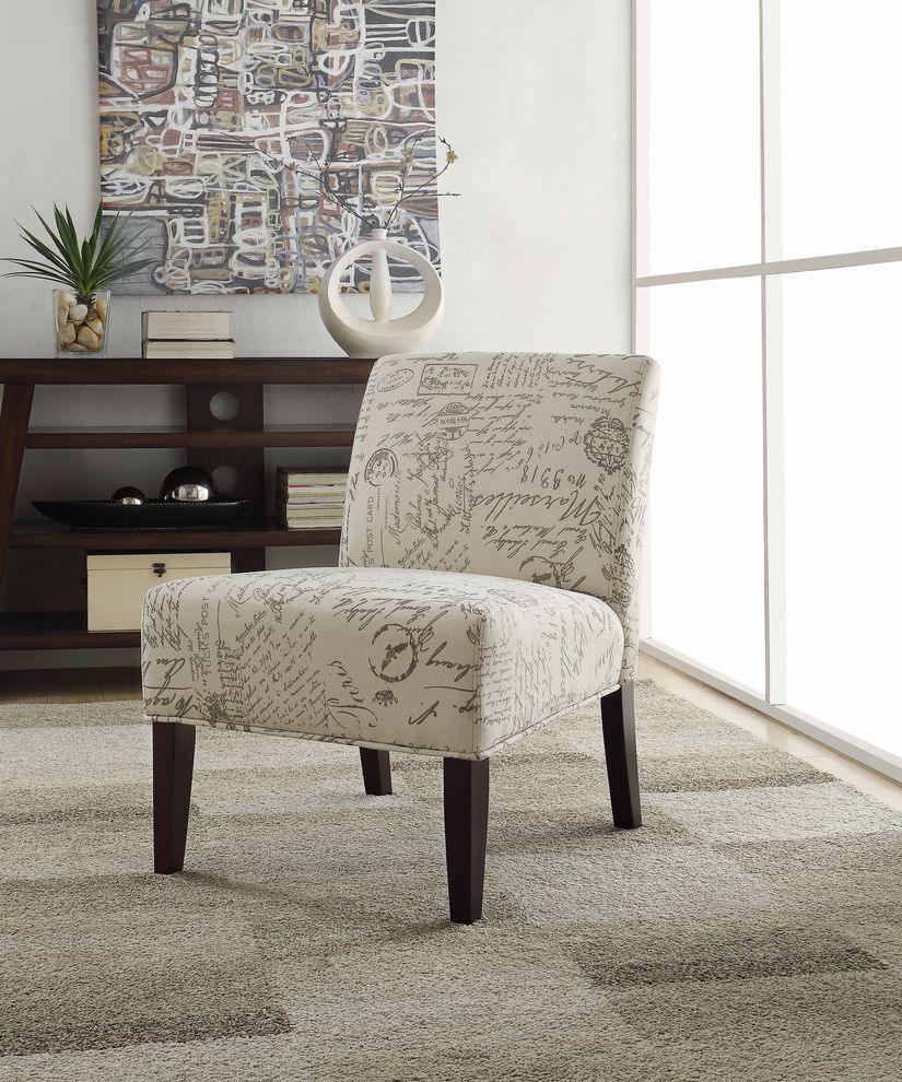 French script beige accent chair by Coaster