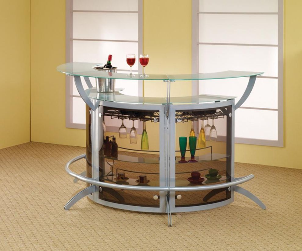 Metal bar unit with glass top 3pcs by Coaster