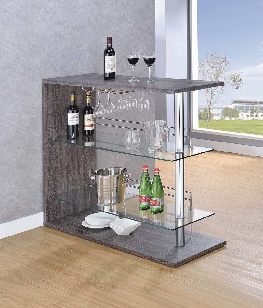 Two-shelf contemporary weathered grey bar table by Coaster