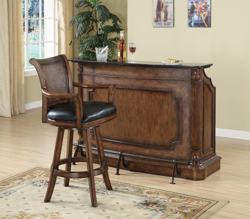 Traditional ornate brown bar unit w/ marble top by Coaster