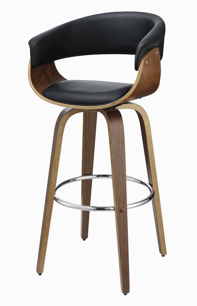 Contemporary walnut and black bar stool by Coaster