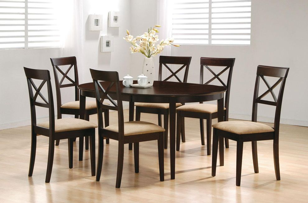Oval cappuccino wood dining table by Coaster