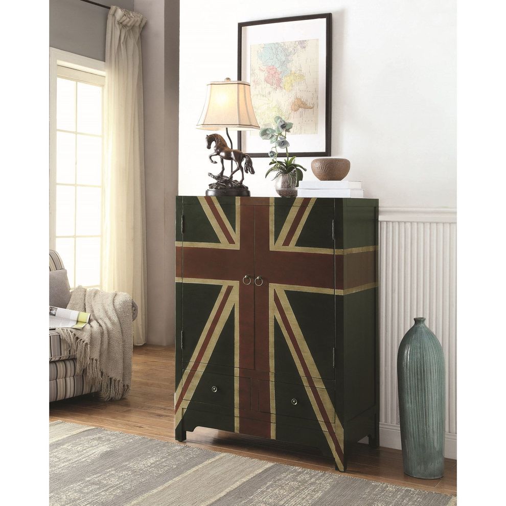 British flag design wine cabinet by Coaster