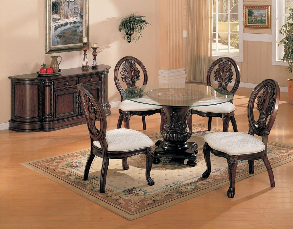 Rich cherry round glass classic dining table by Coaster