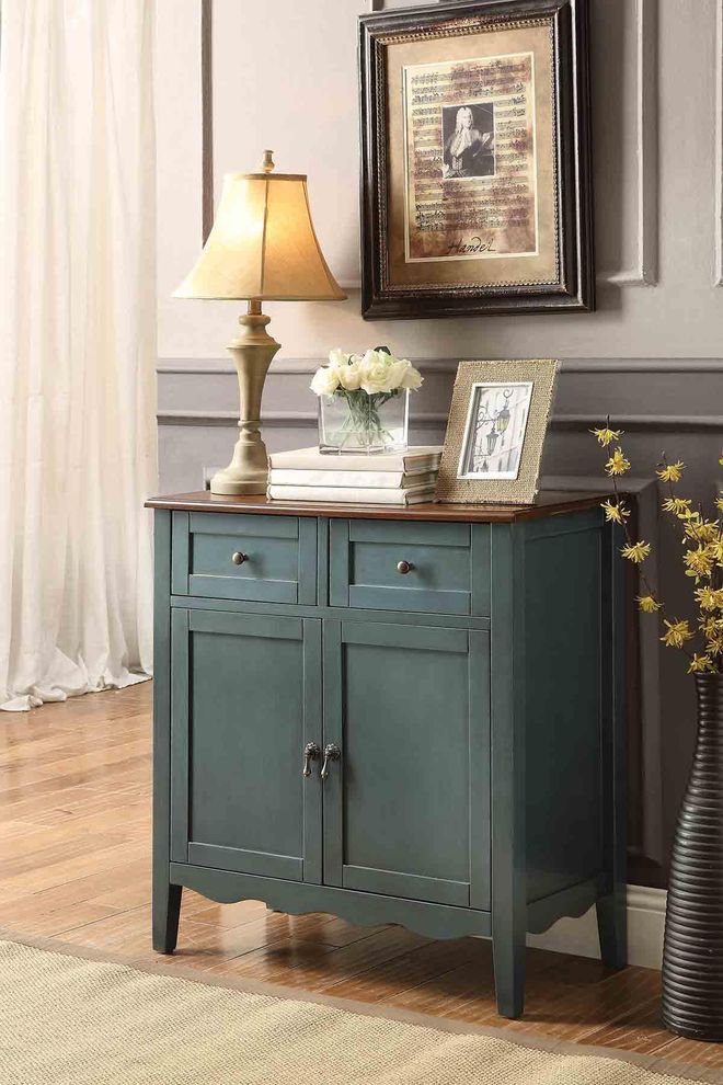 Elegant vintage blue wine rack/cabinet by Coaster