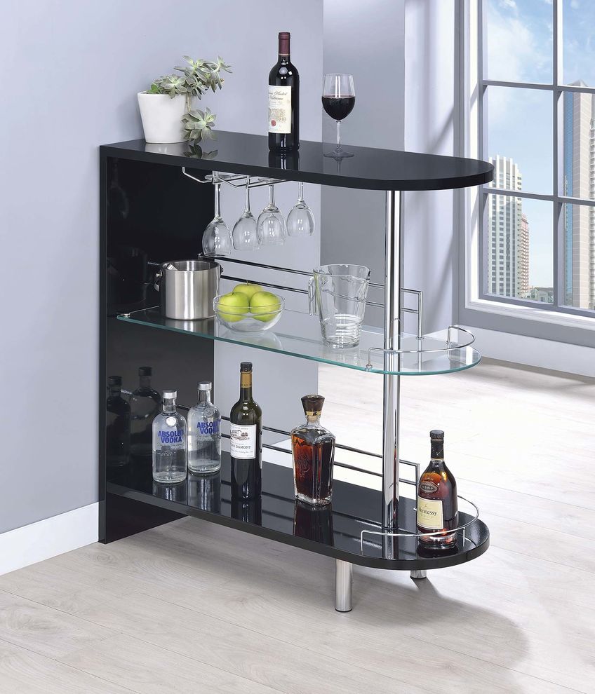 Contemporary glossy black bar table by Coaster