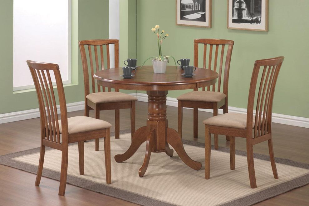 Pedestial round wood table 5pcs set by Coaster