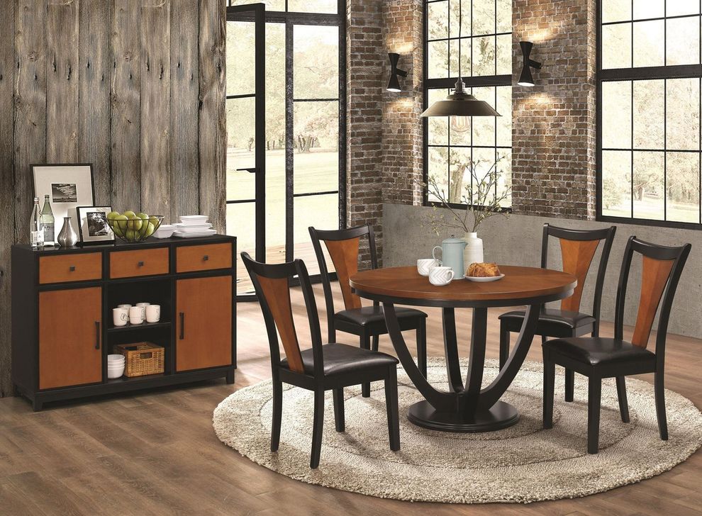 Round casual black/cherry dining table by Coaster