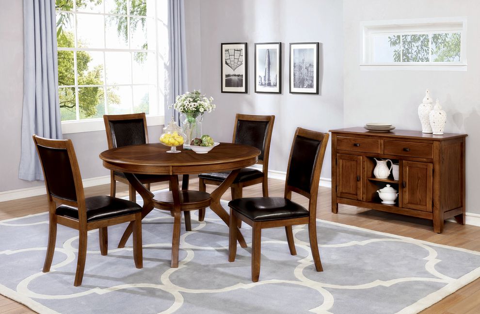 Round brown walnut casual dining table by Coaster