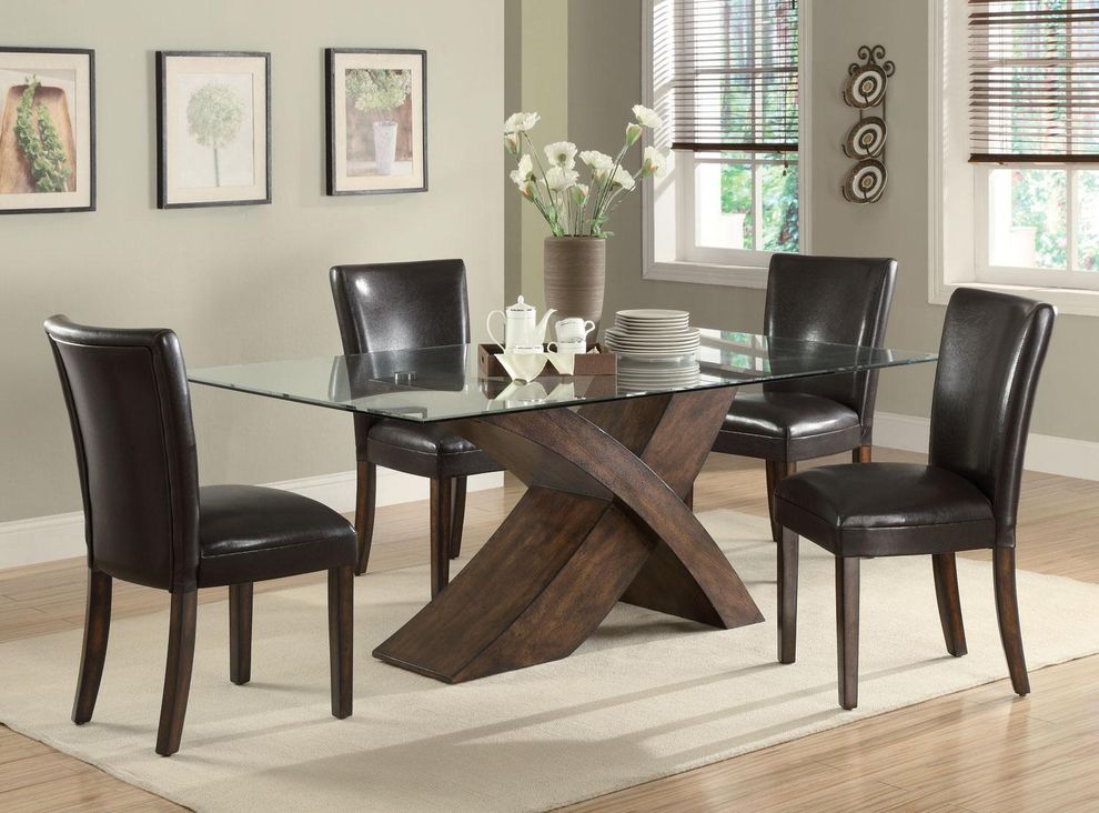 Ash veneer base / glass top modern dining table by Coaster