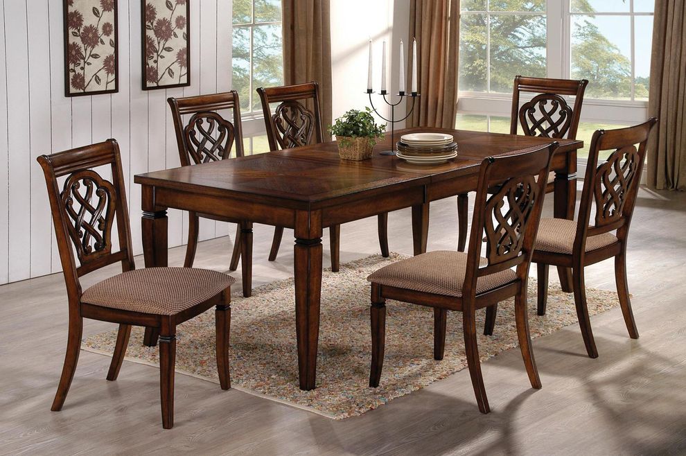 Rectangular rich oak wood leaf dining table by Coaster
