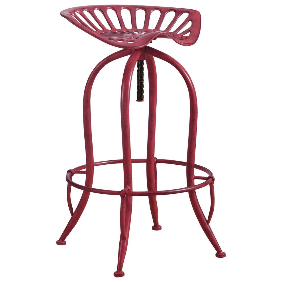 Antique red all metal rustic style bar stool by Coaster