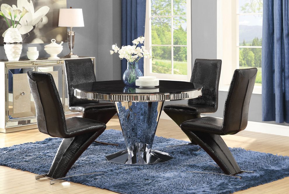 Ultra-glam round dining table w/ black glass top by Coaster