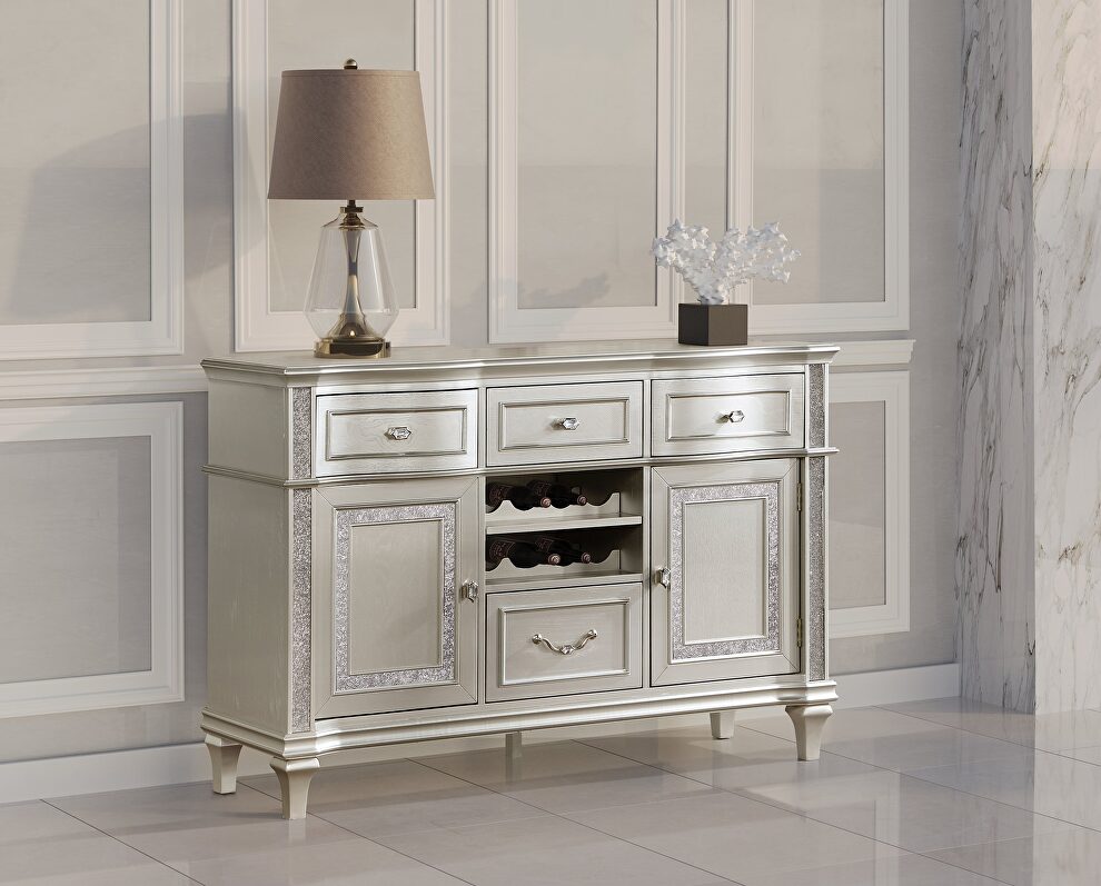 4-drawer sideboard server with faux diamond trim silver oak by Coaster