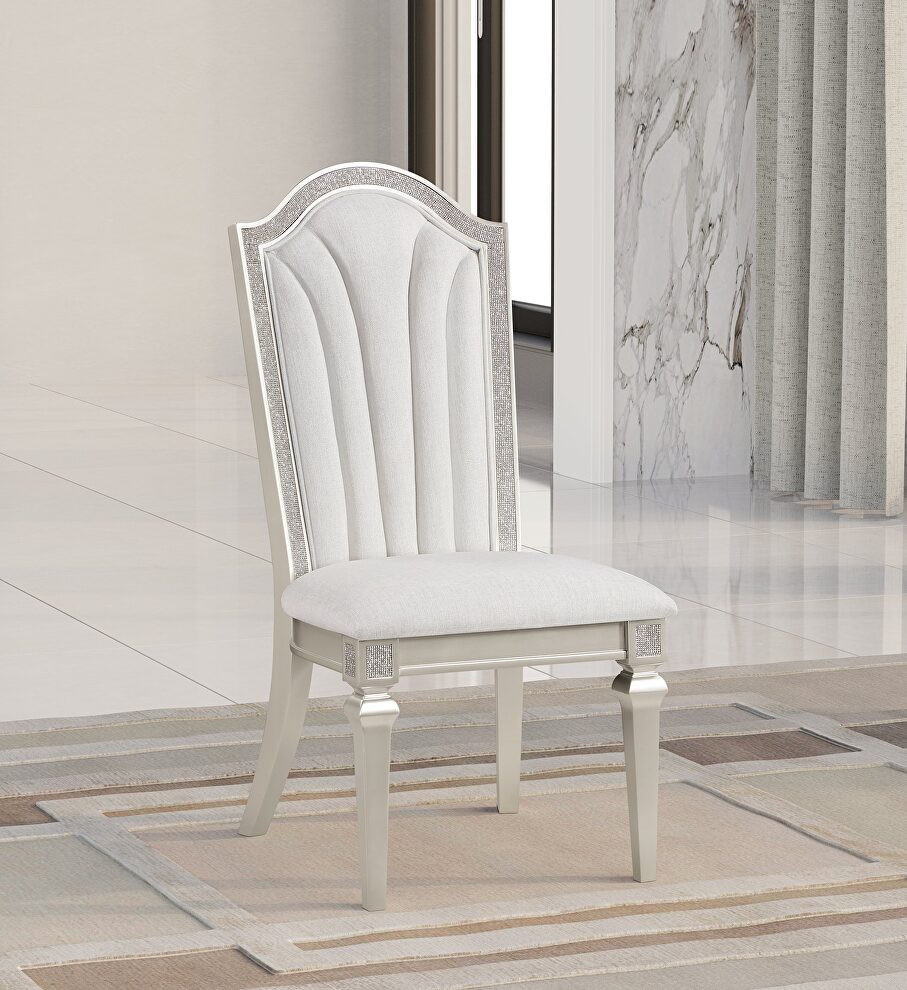 Upholstered dining side chair with faux diamond trim ivory and silver oak (set of 2) by Coaster