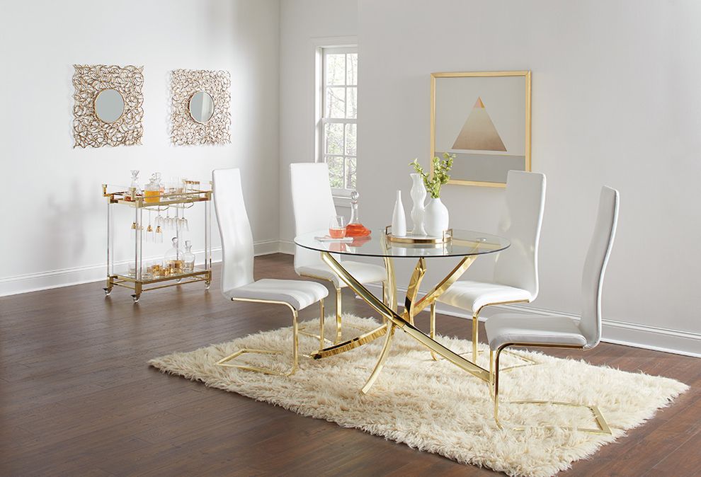 Modern golden brass dining table w/ glass top by Coaster