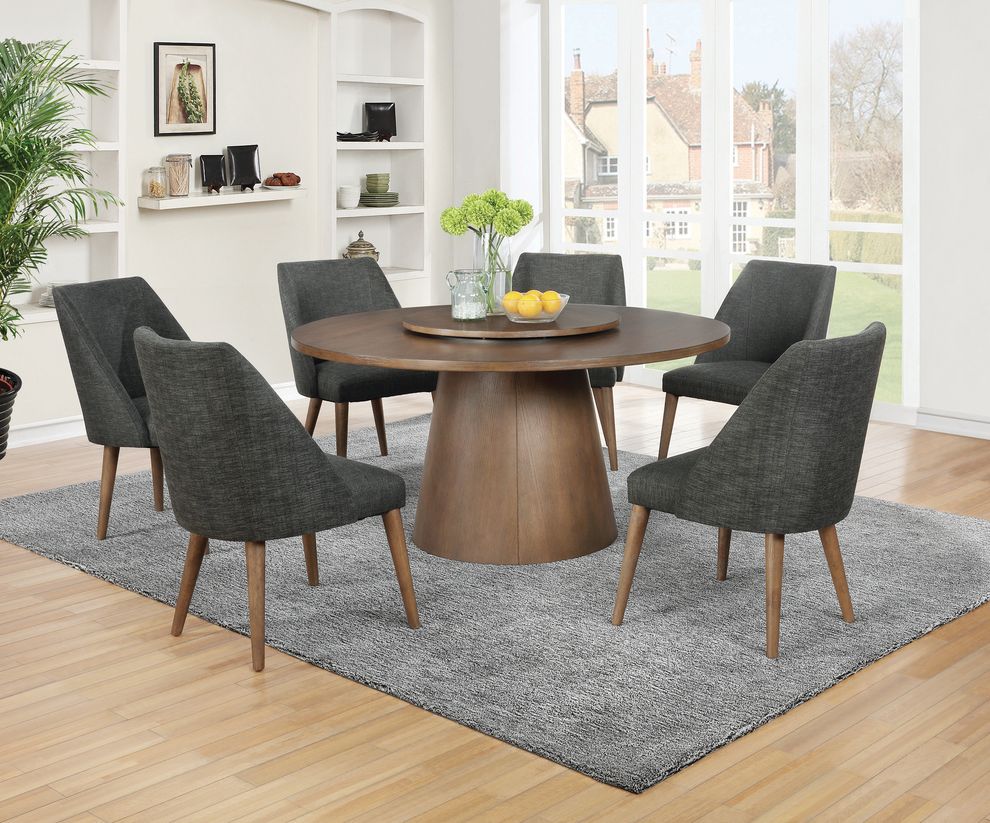Round cocoa wood dining table w/ optional lazy susan by Coaster