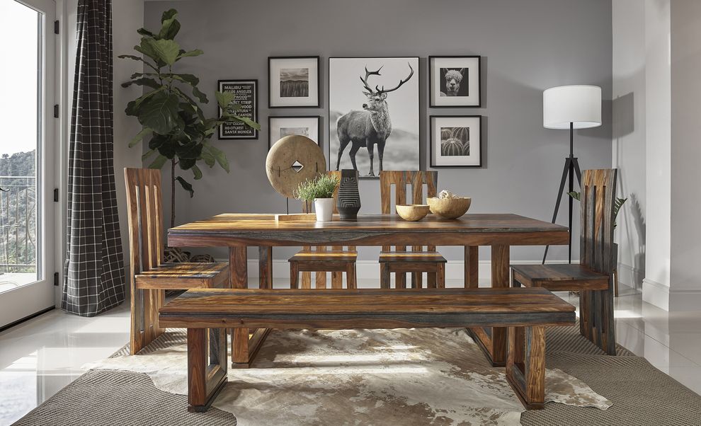 Gray sheesam solid wood dining table by Coaster