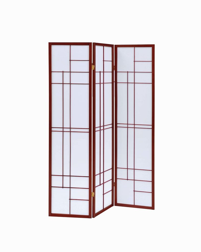Transitional brown red three-panel screen by Coaster